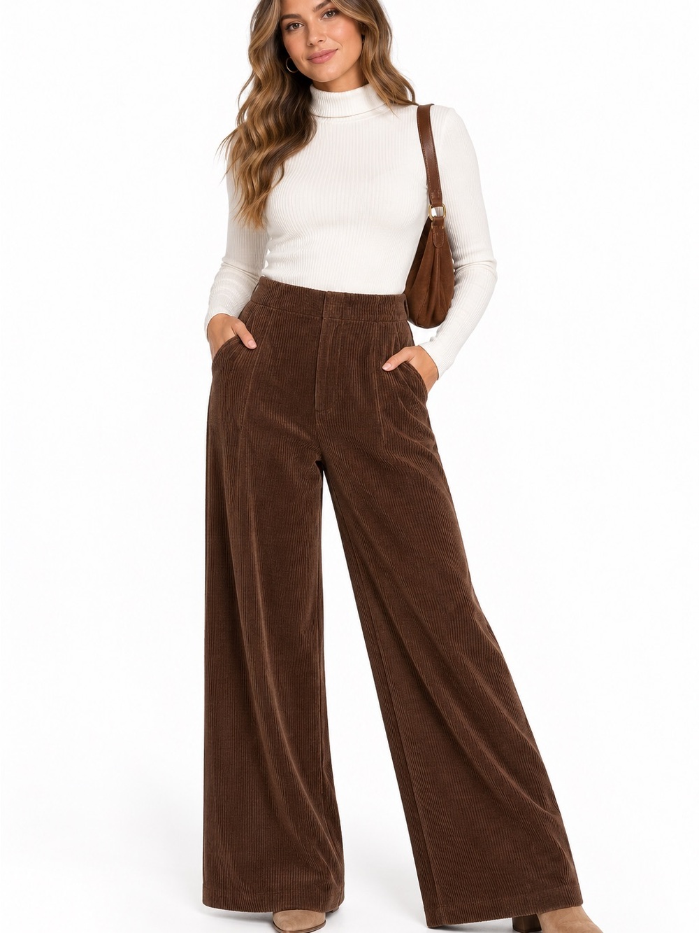 Sage mystique Brown Ribbed Wide-Leg Knit Pants